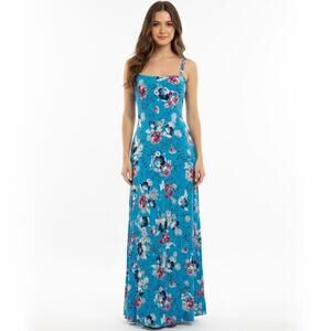 ZARA Sky Blue Floral Open Back Tie Maxi Dress XL Vacation Resort Feminine